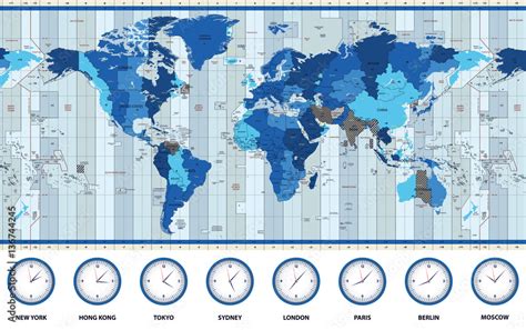 Map of the world standard time zones in blue colors Stock Vector ...