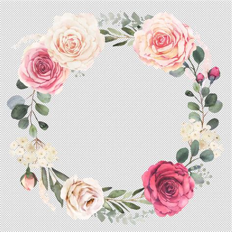 Free Watercolor Floral Wreath With Roses PNG