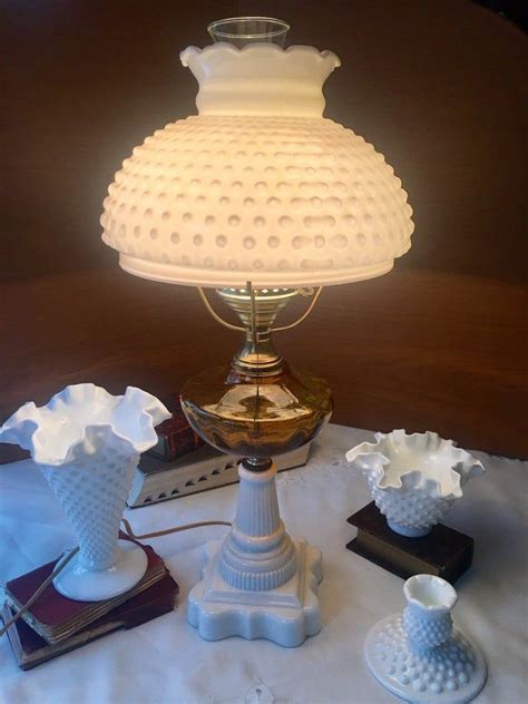 Fenton Milk Glass Lamp With Amber Glass Stunning And Rare Etsy Milk Glass Lamp Fenton Milk