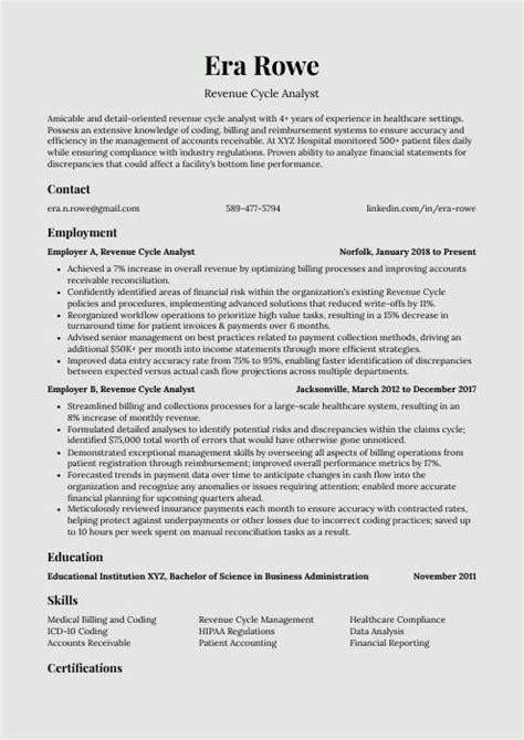 Revenue Cycle Analyst Resume CV Example And Writing Guide