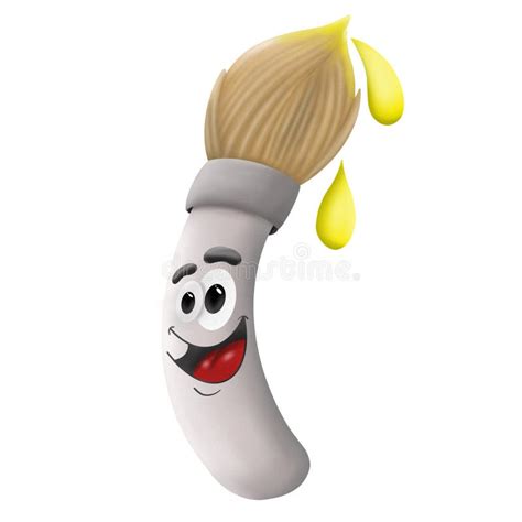 Cartoon Brush with Yellow Paint Drops on White Background, Illustration Stock Illustration ...