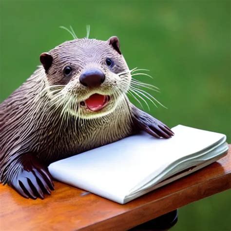 A Cute Otter Holding A Pencil Doing Schoolwork Stable Diffusion Openart