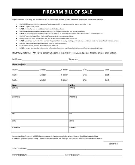 Free Firearm Bill Of Sale Samples In Pdf Ms Word