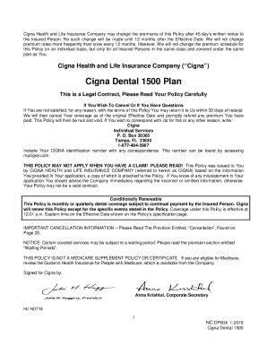 Fillable Online Nc Cigna Dental Policy Fax Email Print Pdffiller