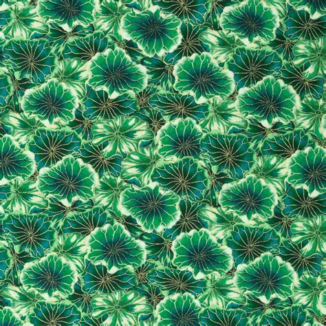 Remnant X Cm Green Water Lily Leaf Gold Metallic Fabric