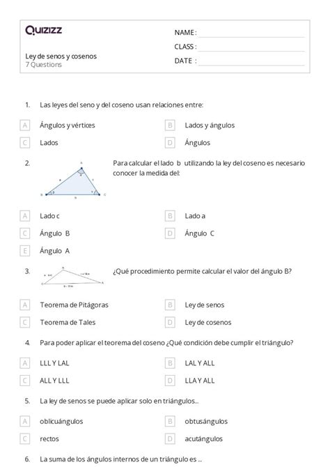 Relaciones Entre Ngulos Y Lados En Tri Ngulos Hojas De Trabajo