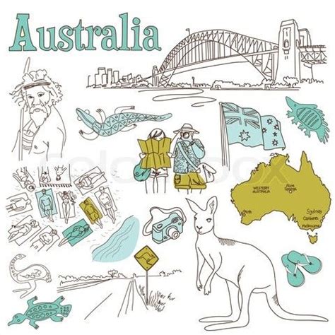 Australia Nature And Culture Icons Doodle Set Vector Illustration