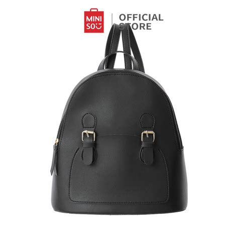 Jual MINISO Ransel Backpack Ransel Desain Gesper Warna Polos Bahan PVC