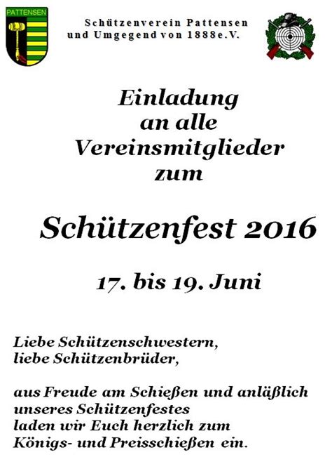 Einladung Sch Tzenfest Sch Tzenverein Pattensen