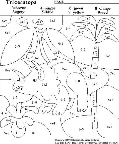 Dinosaur Color By Number Worksheets Dinosaur Color By Number