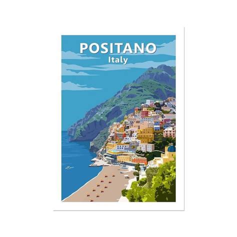 Positano Print Positano Wall Art Vintage Travel Poster Italy Italian