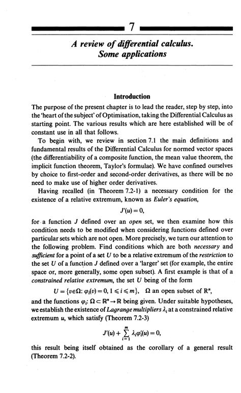 A Review Of Differential Calculus Some Applications Chapter