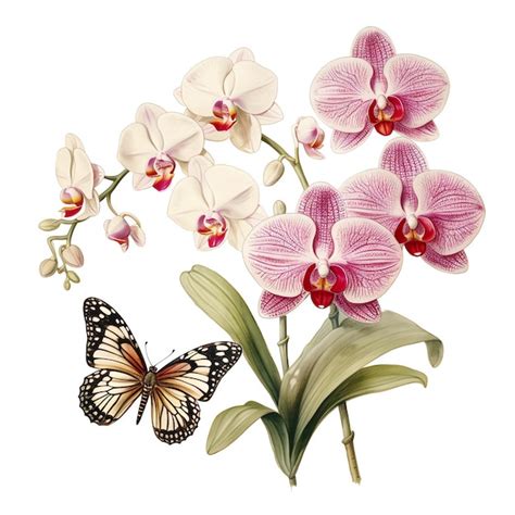 Linda orquídea ilustração de clipart de borboleta Foto Premium