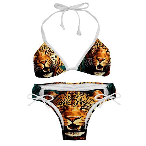 Leopard Swimsuit Bikini Set With Detachable Sponge And Adjustable Strap