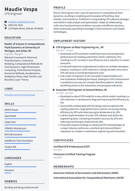 Cfd Engineer Resume Examples And Templates Resumecat