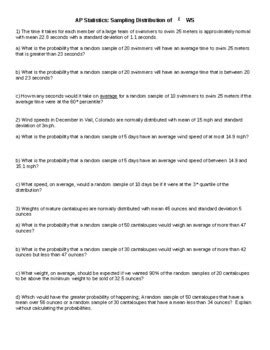 Sampling Distribution Of X Bar Worksheet Tpt