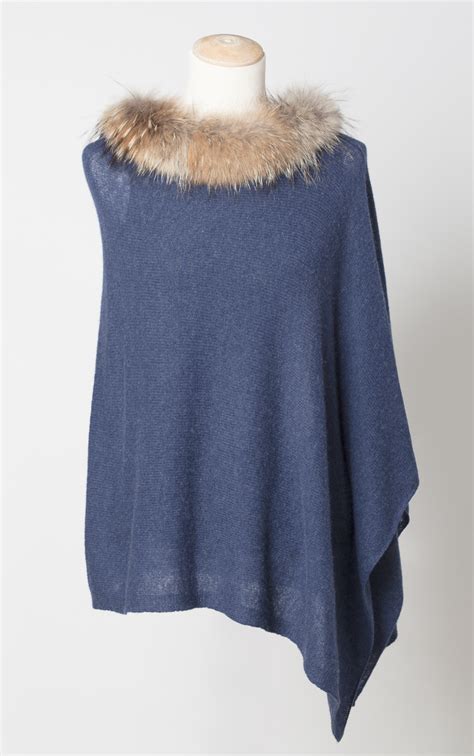 Cashmere Poncho With Fur Trim Collar Laurie And Jules