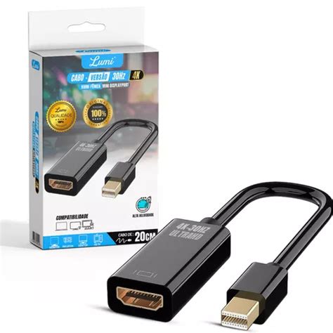 Adaptador Cabo Mini Dp Macho Para Hdmi Fêmea Conversor 4k 30hz Lumi