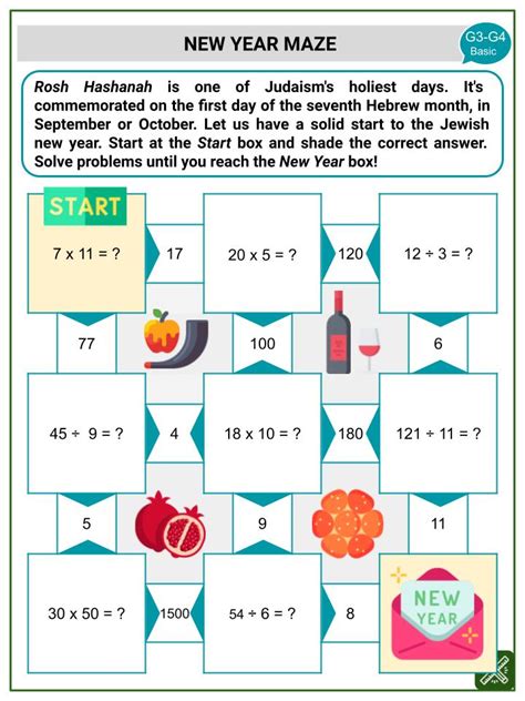 Math Games Rosh Hashanah Themed Math Worksheets | Age 7-12