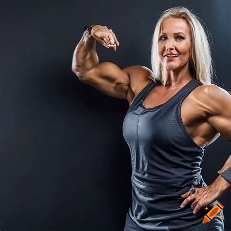 Confident 65 Year Old Businesswoman Flexing Muscles