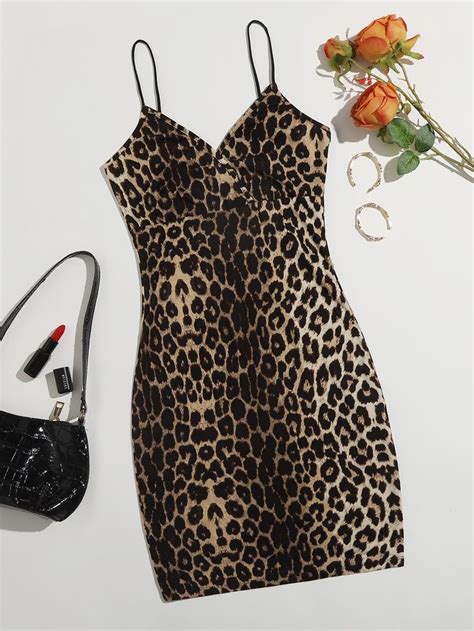 Wrap Detail Leopard Cami Bodycon Dress Leopard Print Bodycon Dress