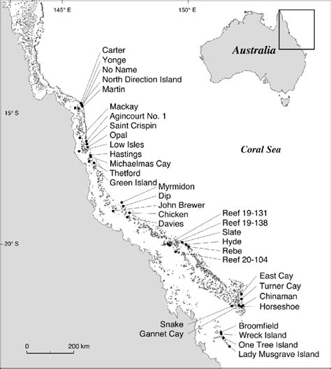 Map Of The Great Barrier Reef Of Australia Showing The Location Of The Download Scientific