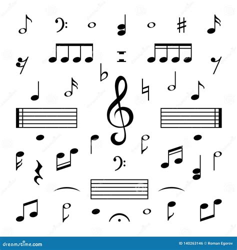 Music Notes Set Musical Note Treble Clef Silhouette Signs Vector