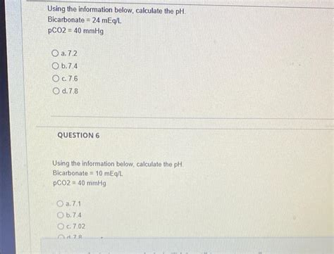 Solved Using The Information Below Calculate The PH Chegg