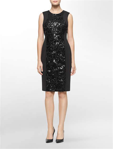 Lyst Calvin Klein Sequin Panel Sleeveless Sheath Dress In Black