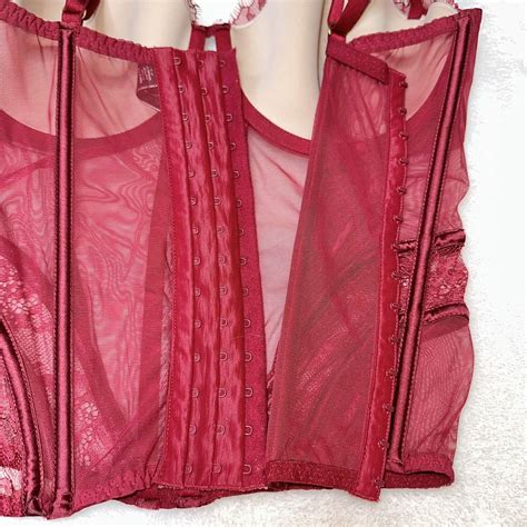 Victorias Secret Sheer Lace Lingerie Corset Pale Red… Gem