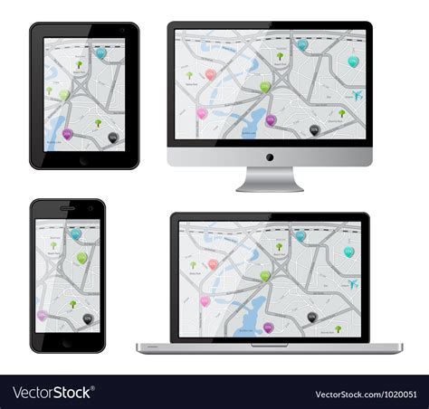 Isolated gadgets with street map Royalty Free Vector Image