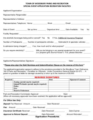 Fillable Online Pdf Special Event Application Form Woodbury Parks And