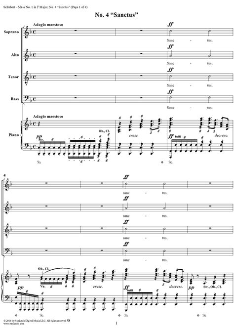 Mass No 1 In F Major D105 No 4 Sanctus Sheet Music For Four Part