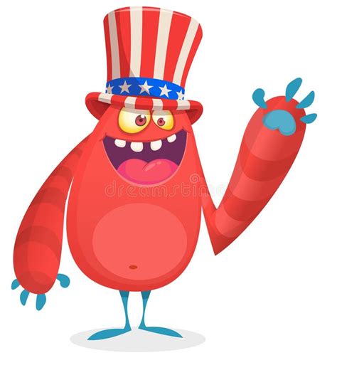 Cartoon Funny Monster Wearing Amirican Uncle Sam Hat On Usa