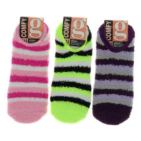 Comfy Women S Fuzzy Ankle Slipper Socks With Grippers 3pr Pink Purple And Neon Yellow