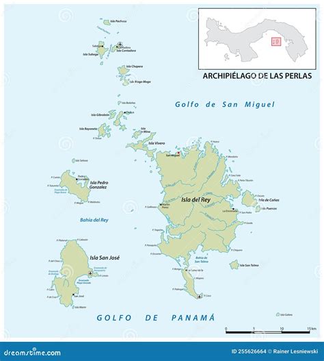 Map of the Panamese Archipelago Pearl Islands in the Gulf of Panama ...