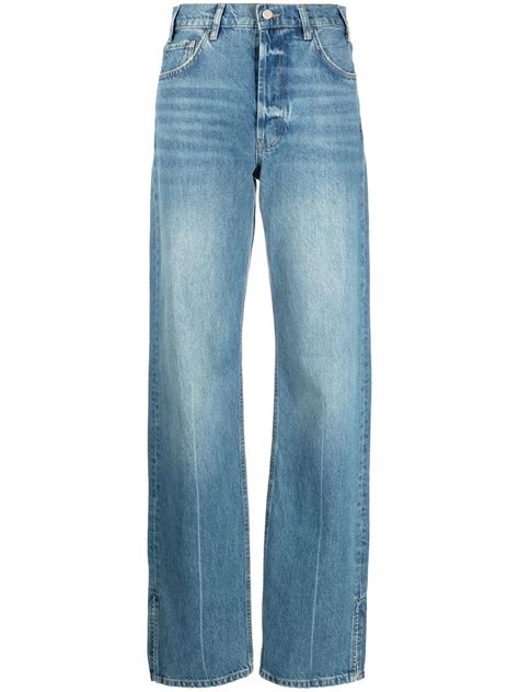 ANINE BING Ankle Slit Straight Leg Jeans Farfetch