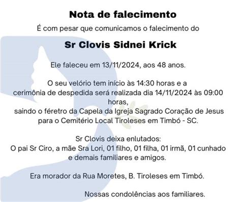 Notas de Falecimento 13 11 2024 Portal Timbó Net