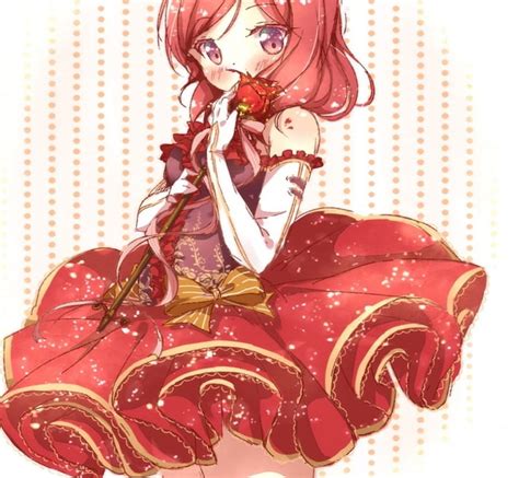 Ginger Red Pretty Dress Rose Bonito Sweet Gloves Anime Beauty