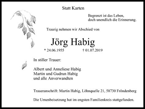 Traueranzeigen von Jörg Habig Trauer in NRW de