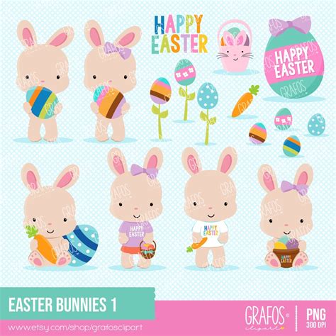 EASTER BUNNIES 1 Digital Clipart Set, Bunnies Clipart, Easter Clipart, Rabbits Clipart, - Etsy