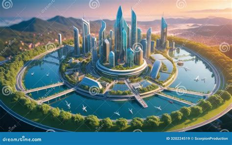 Futuristic Circular City With High Tech Skyscrapers Stock Image Image
