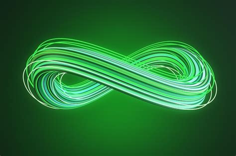 Loop infinito 3d abstrato em verde néon em um fundo verde escuro