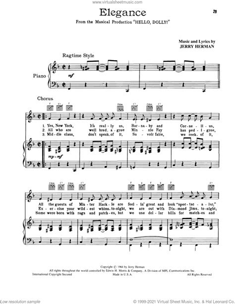 Elegance From Hello Dolly Sheet Music For Voice Piano Or Guitar