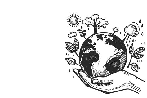 Line Drawing Of Two Hands Holding Globe Earth Or Earth Planet With