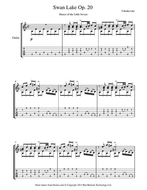 Tchaikovsky Swan Lake Op 20 Dance Of The Little Swans Sheet Music For Guitar