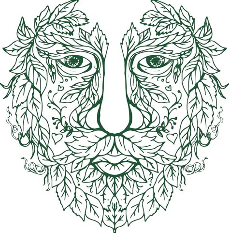 Green Man Head Front Mandala Legend Myth Green Vector Legend Myth