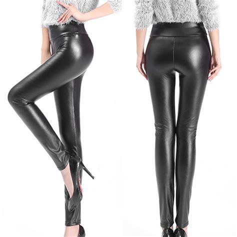 Plus Size Chic Lady Faux Leather Elastic High Waist Causal Slim