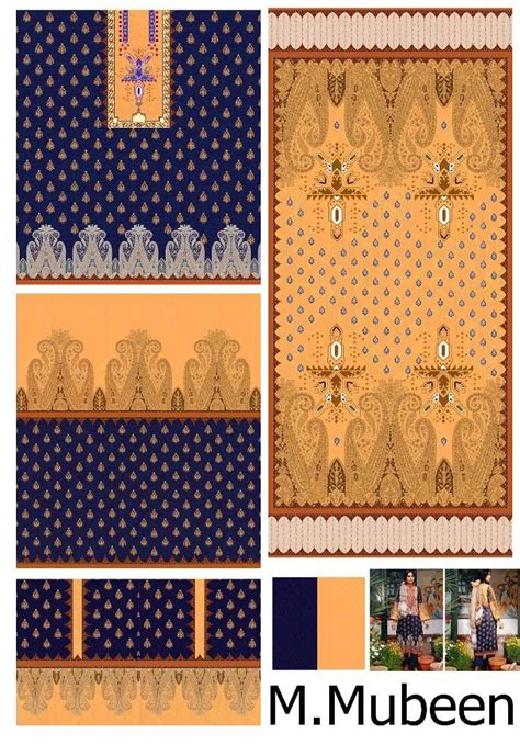 Four Different Images Of Blue And Yellow Fabric With Gold Trimmings On