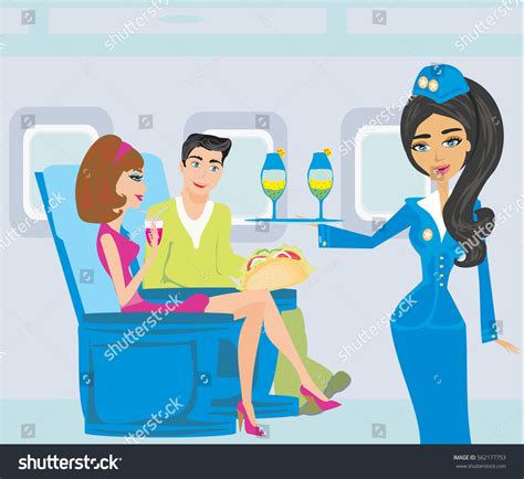 Stewardess Serving Drinks Stock Vector Royalty Free 562177753